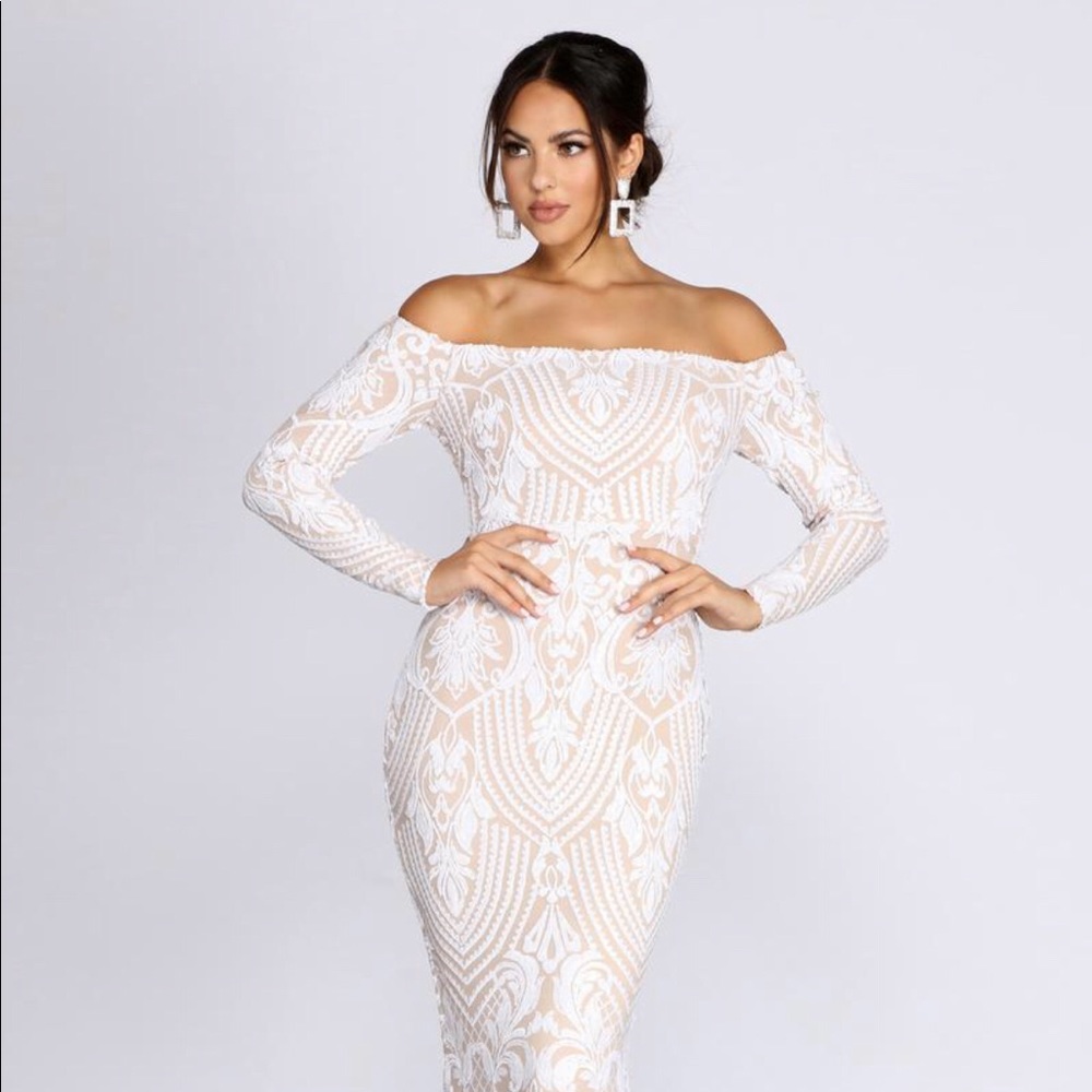 SIERRA SEQUIN OFF THE SHOULDER FORMAL DRESS